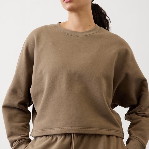 Athleta Cozy taupe/brown cropped sweatshirt - Picture 3 of 5